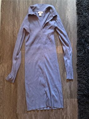 House of Harlow 1960 Lilac Button-Down Ribbed Knit Dress
